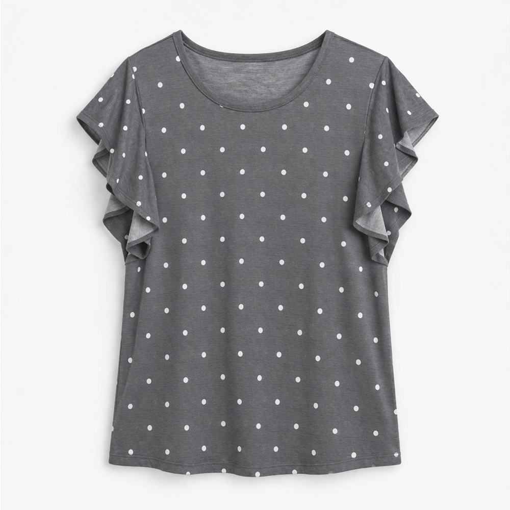 Polka Dot Ruffle Sleeve Women’s Top - Gray